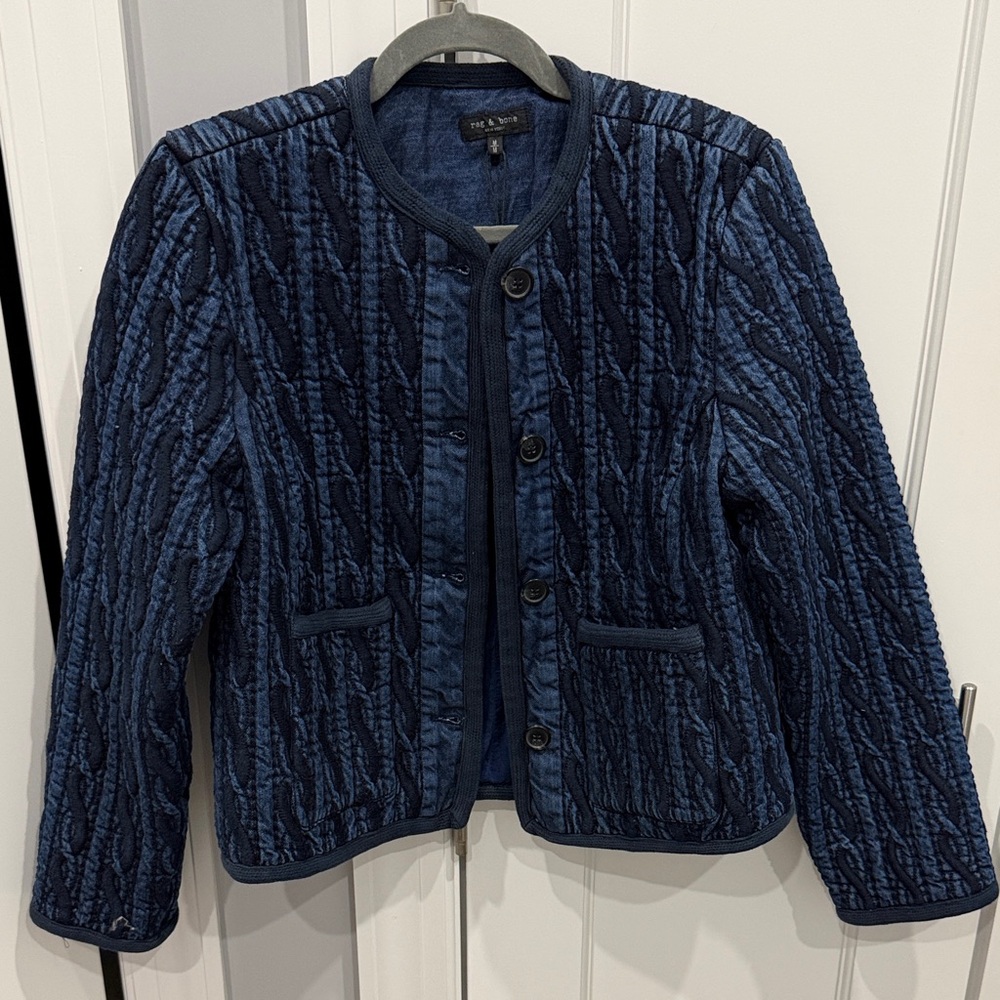 rag & bone Navy and denim textured jacket